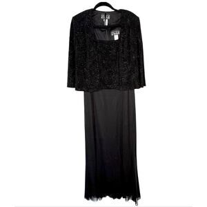 ALEX EVENINGS Gown And Jacket Shimmer Chiffon 2 PC SET Black Size 12